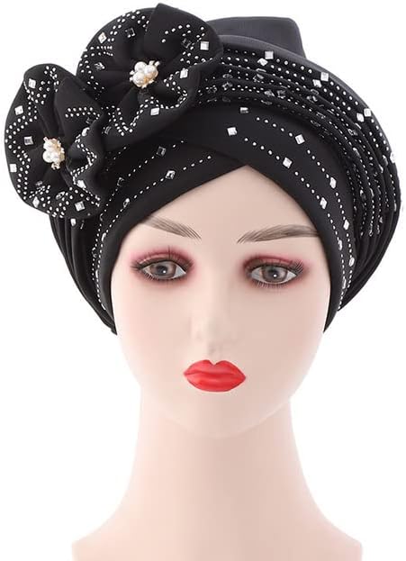 Već izrađen auto gele turbaban za žene ASO Oke afrička kapa crna modna šežar muslimanski šešir - 56-58cm