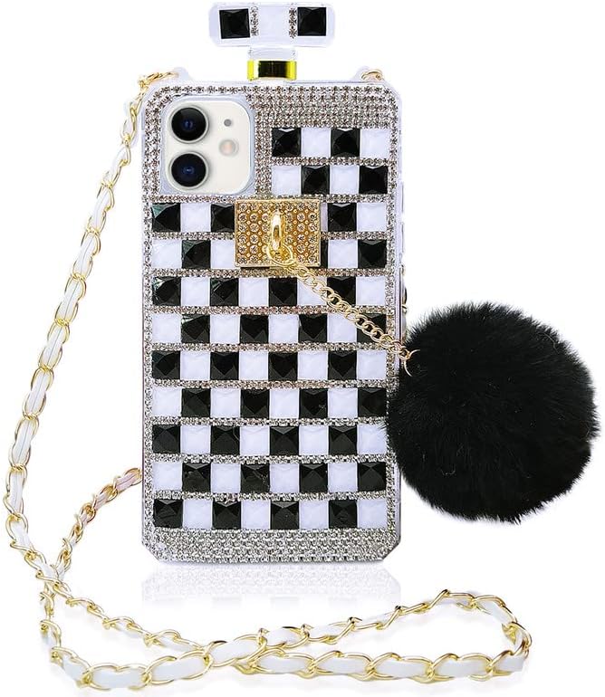 Losin Parfem Case kompatibilan sa iphone 12 6,1 inčni luksuzni bling dijamantski boca za rinestone parfem Furry plišana kugla blej