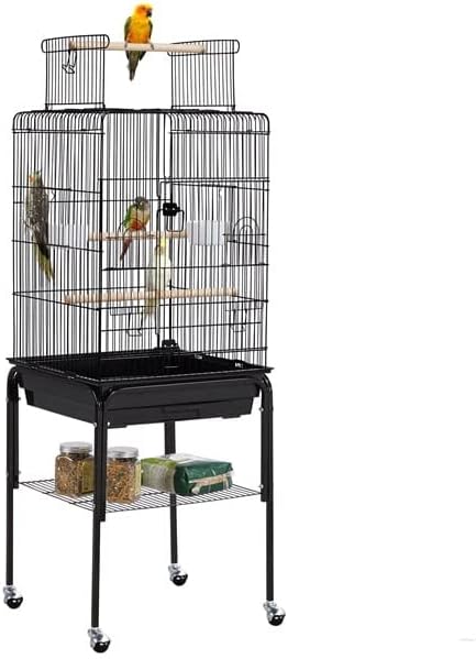Metalni kavez za ptice s top postoljem, crna papagalica Veliki veliki metalni kavez za ptice sa valjkom PET ptica Leti kaveze Veliki