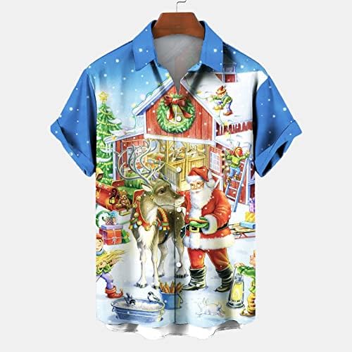 DSODAN Božićni muški gumb niz majice kratkih rukava, smiješne Xmas Santa Claus Print Bowling majica za zabavu Dizajnerska majica