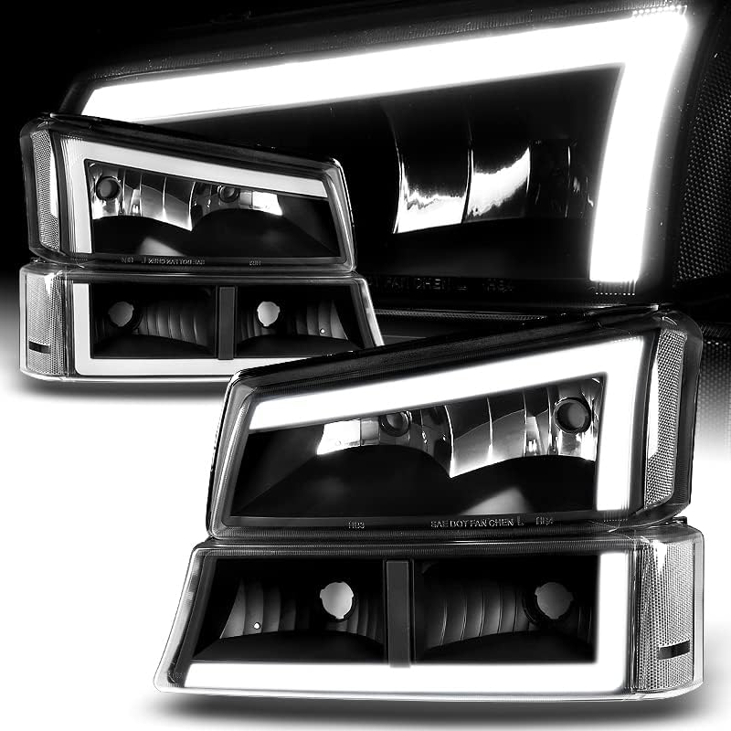 DriftX performanse, 4kom LED DRL Crna prednja svjetla + lampe za branik kompatibilne sa 2002-2007 Chevrolet, Clear reflektori glava+Branik