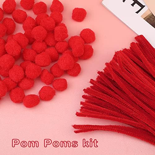 Pom Poms Umjetnost i zanat, 100pcs Cleaners, 150pcs Pom Poms, 1 inčne push kuglice u patentnoj vrećici za višekratnu upotrebu, savršena