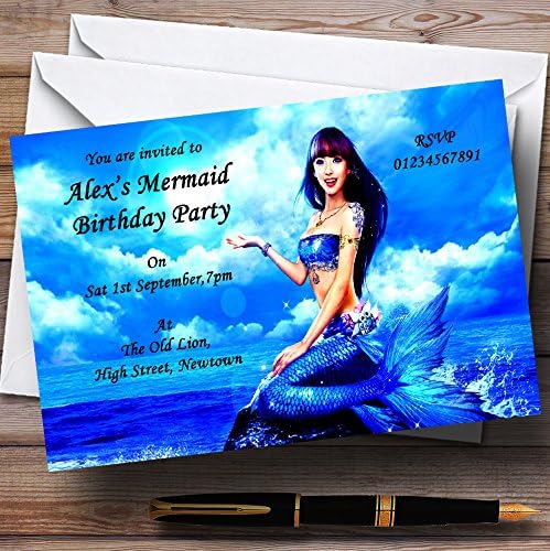 Plava sirena tema Personalizirani pozivnice za rođendan