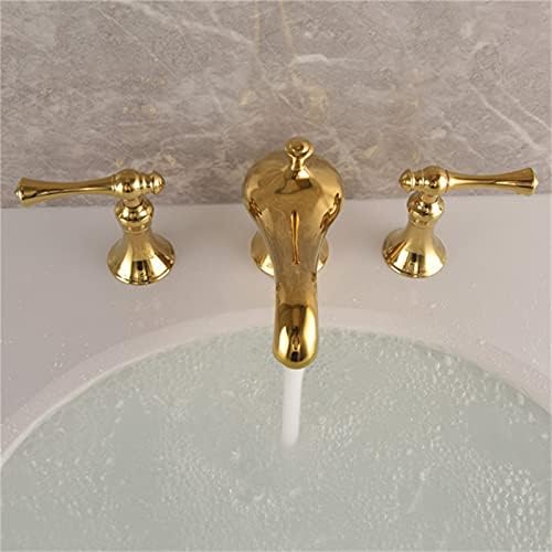 Slavine slavina za kupatilo zlato, dvostruki držač mikser za umivaonik sa tri rupe, bakarna slavina za sudoper za kupatilo, B