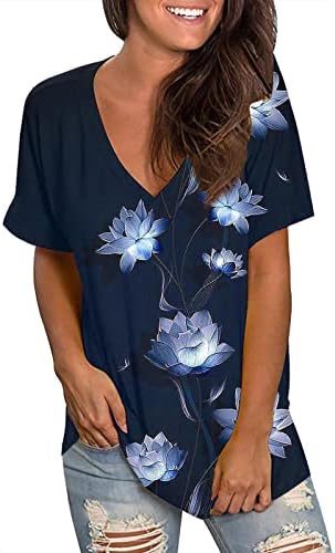Ljetni vrhovi za žene Casual V izrez cvjetne tiskane majice Ljeto Comfy vrhovi latica bluza majica Modni tinejdžeri