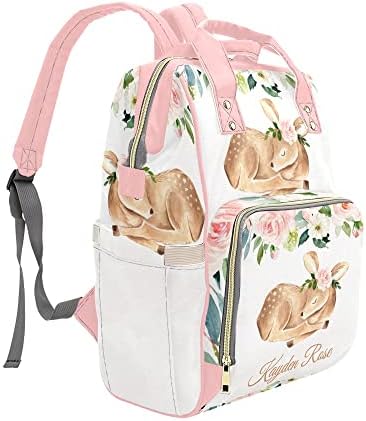 Grandkli Girls cvjetni OH jeleer Personalizirani ruksak za pelena s imenom, Custom Tote Bag Travel Patwepack za pelpy mammy baby boy