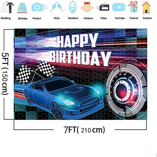 Mehofond 7x5ft Car Racing Happy Birthday Backdrop, Racing Party Photo Background za dječake, cars Party Decorations Car Banner Race