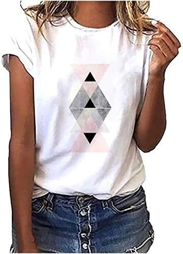 Ljetni trendi vrhovi za žene, smiješna geometrijska print casual majica labavi okrugli vrat kratkih rukava TO-majice