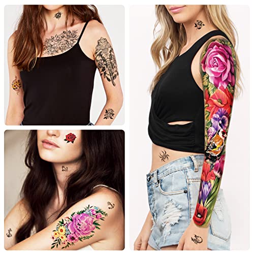8 listova privremena tetovaža pune ruke i 17 listova tetovaža pola ruke 30 listova Tiny Tattoo leptir Daisy vodootporne realistične