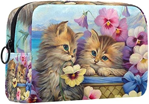 Tbouobt kozmetičke torbe za šminke za žene, male šminke torbice za šminku, slikanje životinjskog cvijeta mačka