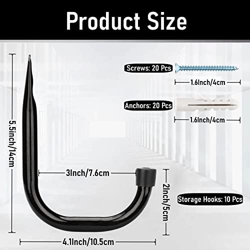 Whrsinlor 10 kuke za garažu, pomoćna kuka za organizatore za teške uslove rada, vješalice za zidni sistem za užad, čizme, lopate,