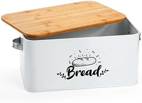Becith kutija za hleb sa bambusovim poklopcem, moderna metalna kanta za hleb sa ručkama za kuhinjsku radnu ploču - držač za hleb koji