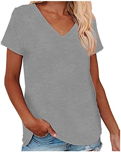 Iusun Žene Casual V-Izrez Jednobojne Majice Kratkih Rukava Tee Tops Prsluk Bluze Ljetne Seksi Majice Tunic Tank