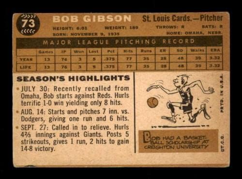 73 Bob Gibson Hof - 1960. gornje bajbol kartice Ocjenjivane VG - bejzbol ploče sa autogramiranim vintage karticama
