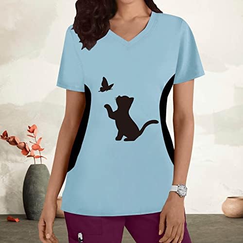 Žene tehničke hlače Ženske plus veličine TOP V CATS kratkih rukava s kratkim rukavima Print majica za bluze Grafičke majice za