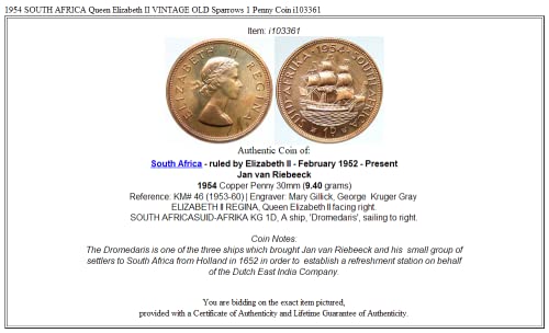 1954 za 1954. Južna Afrika Kraljica Elizabeta II Vintage Stari 1 Penny Good Necertifikovan