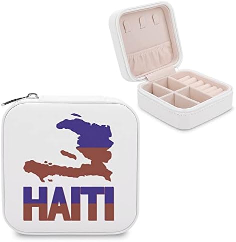 Haiti Map zastava za zastavu PU kožna mala nakit futrola Prijenosni prsten privjesak naušnica Ogrlice za pohranu