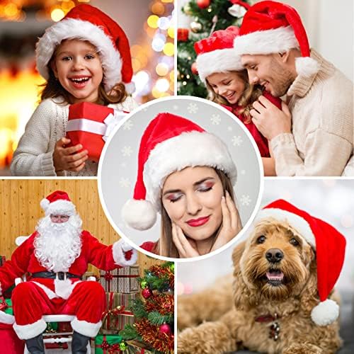 DICTAMNI 4 Pack plišani Santa šeširi, Božićni šešir za odrasle djece Svečani božićni šešir Unisex baršun udoban Božić Nova Godina