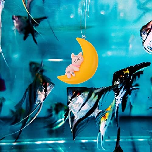 POPETPOP 2kom plutajuća dekoracija akvarijuma za ribu slatka mačka spava na Mjesecu igračke sa plutajućim kuglicama Betta Goldfish