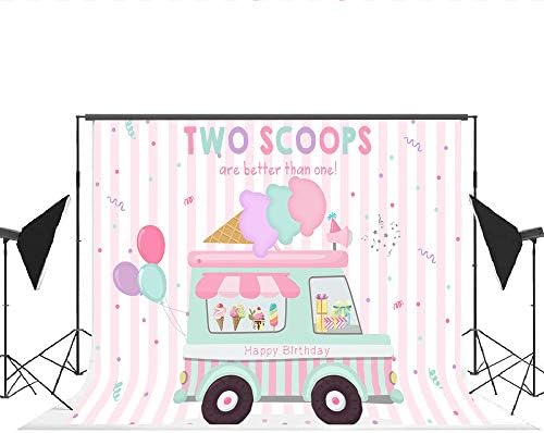 Lofaris Sladolem Teme Truck Party Backdrop Djevojke Ružičasto Sretno 2. rođendanske pozadine Male princeze Dvije kašike su bolje od