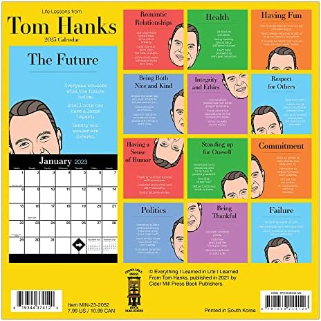TF Izdavanje životnih lekcija iz Tom Hanks mini kalendara 2023 | 2023 Zidni kalendar 12. mjesec 2023. Kalendarski zid | Premium zidni