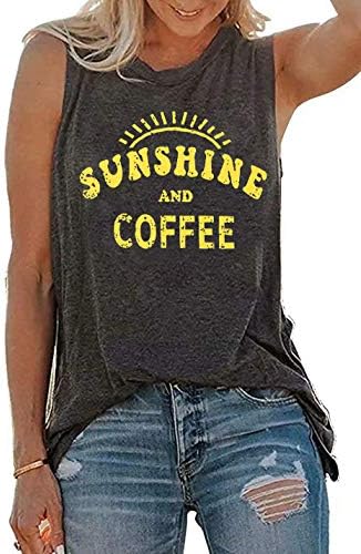 UMSUHU Sunshine i kafe Rezervoar Ležerne prilike ljetni grafički tenkovi za žene grafički cisterne bez rukava majice