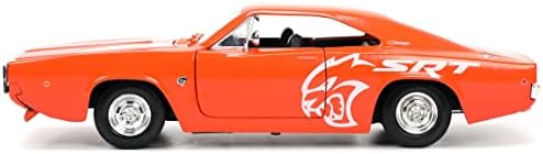 1968 punjač R / T SRT narandžasta sa bijelim prugama i grafikom Bigtime Muscle serija 1/24 Diecast Model automobila Jada 34197