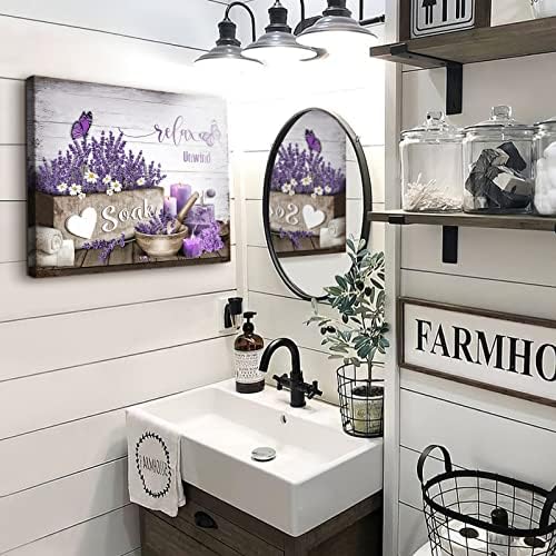 Kupatilo dekor zid Art seoska kuća ljubičaste svijeće i cvijet lavande Slika Slika Print na platnu printovi spreman za okačiti zid