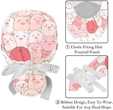 Medicinske kape za žene sa tipkama Duga kosa, 2 komada Podesiva radna kapa, sladak sretan oblak s kišnim kapima