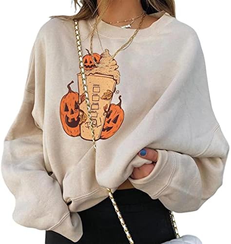 Cerywer Womens Halloween Dukseri Smiješni džemper od bundeve dugi rukavi preveliki pulover