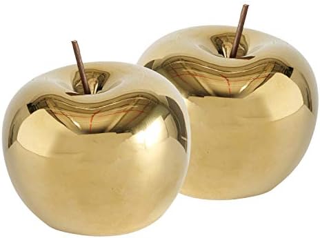 WHW Cjel House Worlds Crosby Street Zlatne jabuke, set od 2, porculan, visokotravni zlatni glazuri, rustikalni smeđi omotani za savid