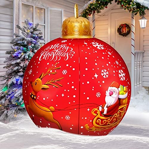 Napuhavanje Božićne kuglice za božićne ukrase - 24 PVC Santa sa božićnim gumbima, LED svjetla Crveni božićni ukrasi sa ručkom i ulozima