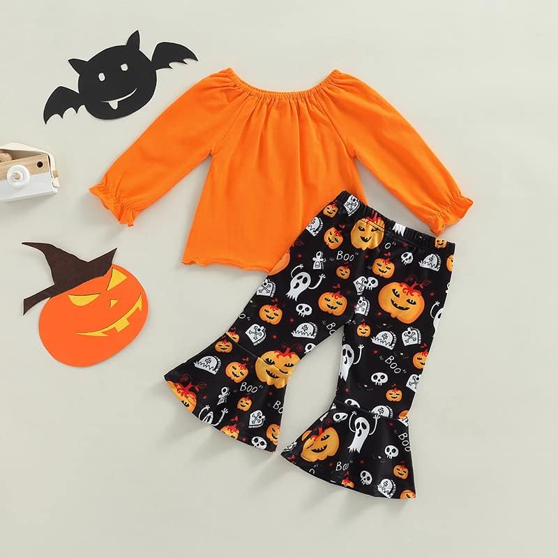 HALLOWEEN Baby Girl Outfits Toddler Pumpkin Ghost Boo Print Tops & Flared pantalone Setovi za odjeću