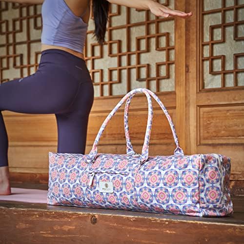 Yoga Mat torba-dizajn sa estetskim Lotus uzorkom inspirisan drevnim muralima-velika veličina za do 26 prostirke, Yoga blokovi & peškir-pun