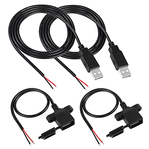 Rieiyoca USB 2.0 Muškarci 2pin goli žica i USB ženski kabl za napajanje sa kapu za prašinu USB podaci za napajanje Kabel DIY pigtail