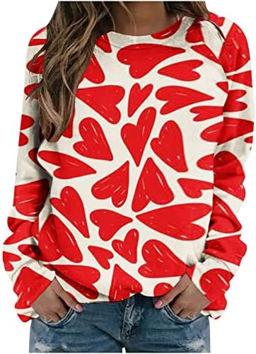OPSXuo Dukseri za žene Slatke ljubavne srčane grafičke košulje dugih rukava posada pulover casual zaljubljenih poklon vrhova