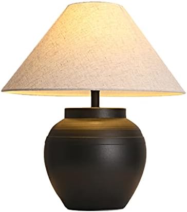 PSXPSXO Crna keramička stolna lampica 20.4 Rustikalne stolne lampe za seosku kuću ručno izrađena karamička lampa s bijelom teksturnom