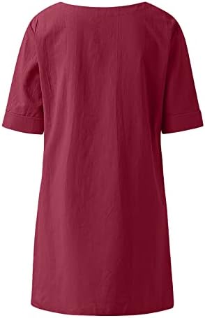 Vrhovi za žene pamučne platnene bluze casual kratkih rukava V izrez TUNIC TEES PLUS size košulje u boji sa džepovima