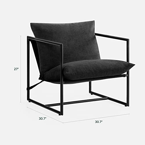 ZINUS Aidan Sling Accent stolica / fotelja u metalnom okviru sa isjeckanim pjenastim jastukom, Crna