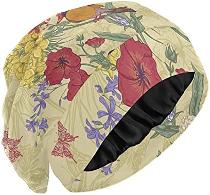 Kapa s lubanjem za spavanje Radni šešir Bonnet Beanies za žene ptice cvjetne cvijeće bež spavaćice za spavanje Radni šešir za kosu