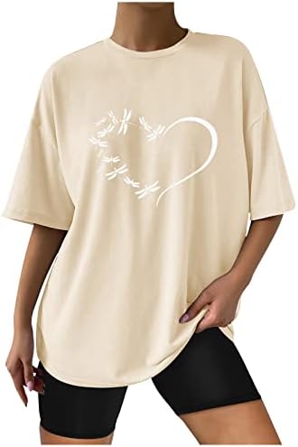 Ljetne žene prevelike majice vrtove Vintage Dragonfly Crewneck Tunic Tees Girls Girls kratkih rukava Tunika TEE labavi fit bluze