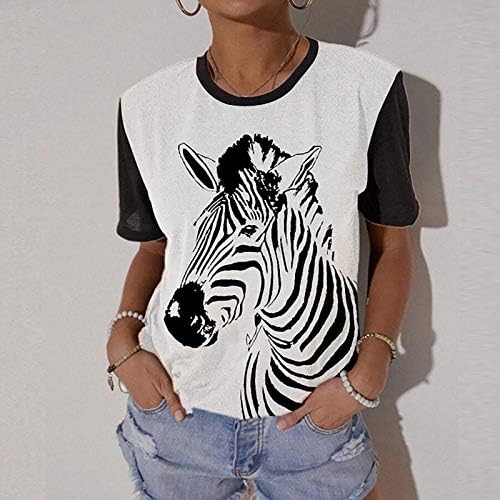 Ljetni vrhovi za žene 2023 modna odjeća Ženska casual zebra Print kratkih rukava Majica za grafičku bluzu za životinje