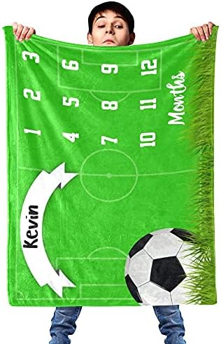 Fudbal nogometne milestone za bebe Djevojka pokrivač s imenom po mjeri za djecu za dječaka 30x40 inča