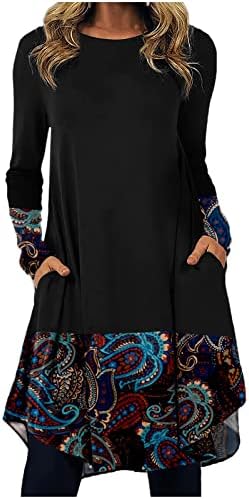 NOKMOPO duge haljine za žene Moda Casual štampani okrugli vrat pulover labava duga rukava haljina