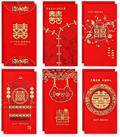12kom vjenčane crvene koverte, kineske crvene koverte Hong Bao Lucky Money koverte Lai pogledajte novčane džepove sa Xi i klasične