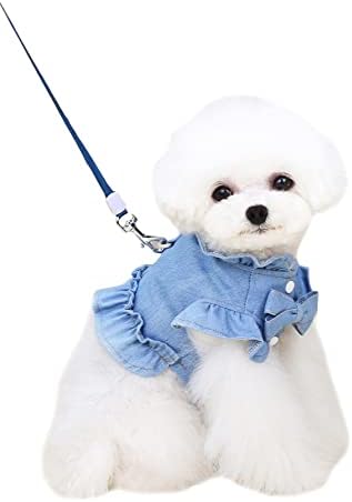 Qwinee Bow Dog haljina haljina traper ruffle tank haljina za šetnju Lako kontrolirajte prsluk za kućne ljubimce za mala srednjeg pse