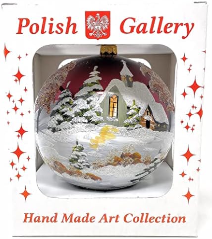 Poljska Galerija Božićni ukras, krajolik, Lopta od puhanog stakla 6 inča