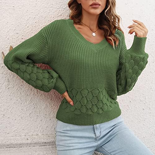 Dukseri za žene V-izrez pulover džemper vrhovi jesen casual dugih rukava s dugim rukavima od pune boje rebrasta pletena dukserica