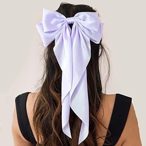 Lepsjgc Veliki luk Žene satenski Šifon Big Bowknot Barretts Solid Color Ponytail Clips za djevojčice Dodatna oprema