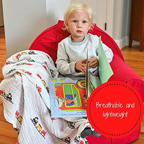 LOLLYBANKS Muslin Swaddle pokrivač za dječake | Kamioni, avioni i vlakovi | pamuk | Nove rođene i novorođenčadi | Veliki 47 x